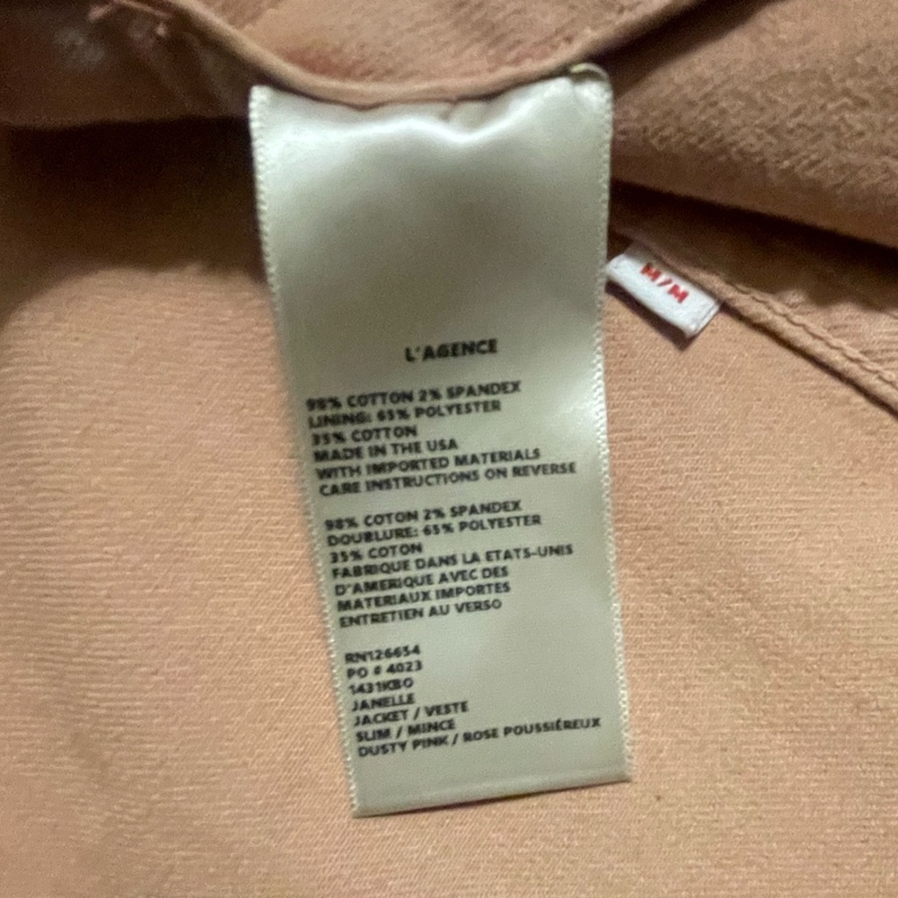 L’AGENCE Janelle Cropped Denim Stretch Jean Jacket Dusty Pink Medium LIKE NEW - Picture 9 of 9